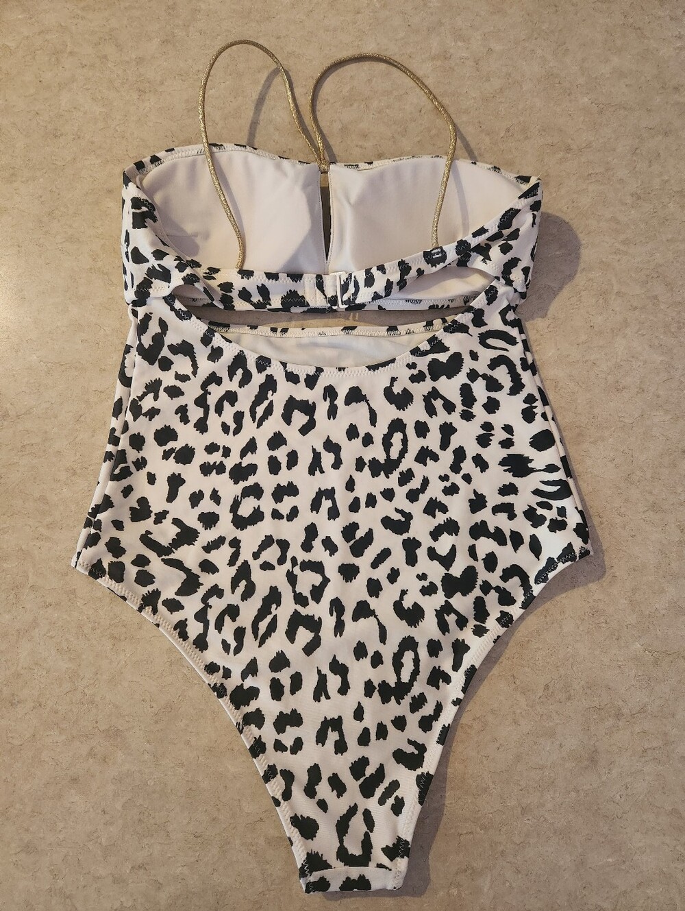aerie White One-Piece Swimsuit with Black Leopard Print - Picture 2 of 3